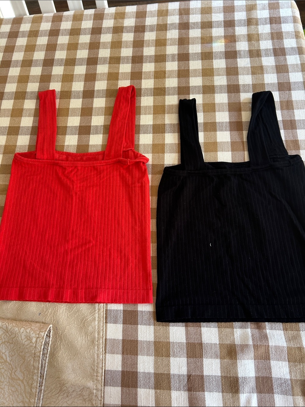 Ladies Ribbed Square Neck Tank Top - Red - Picture 3 of 4